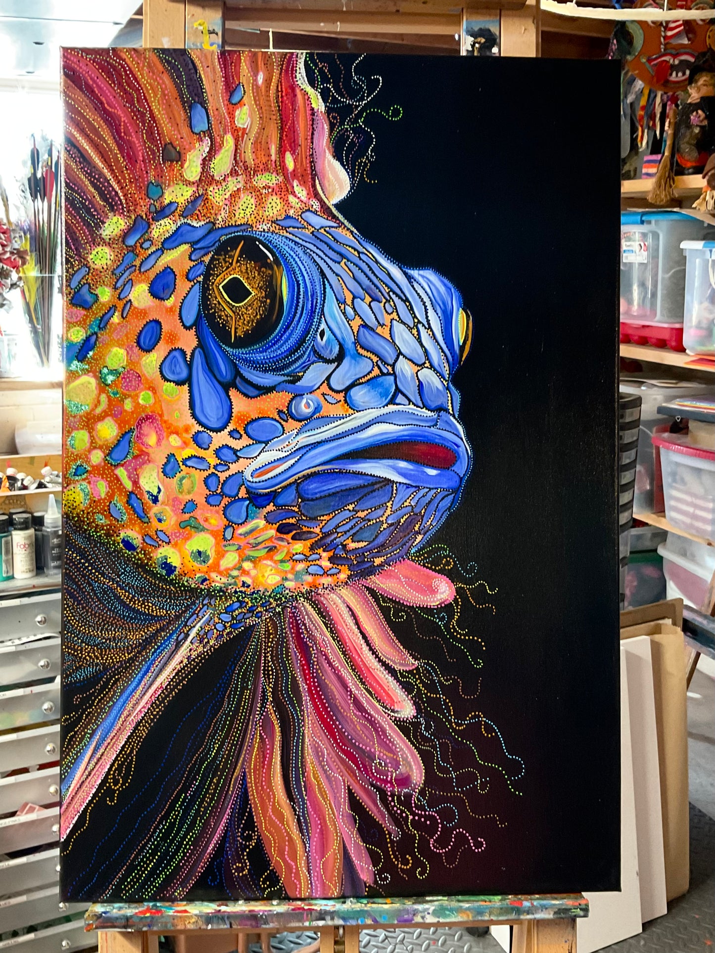 Beneath the Current | 24x36 Original Acrylic Fish Painting - Local Pickup only