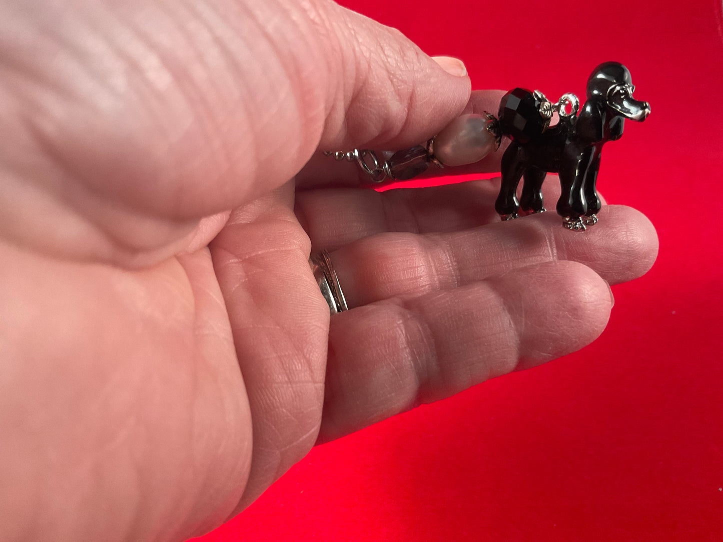 Parisian Poodle Crystal Necklace – Enamel Dog on 32” Silver Ball Chain