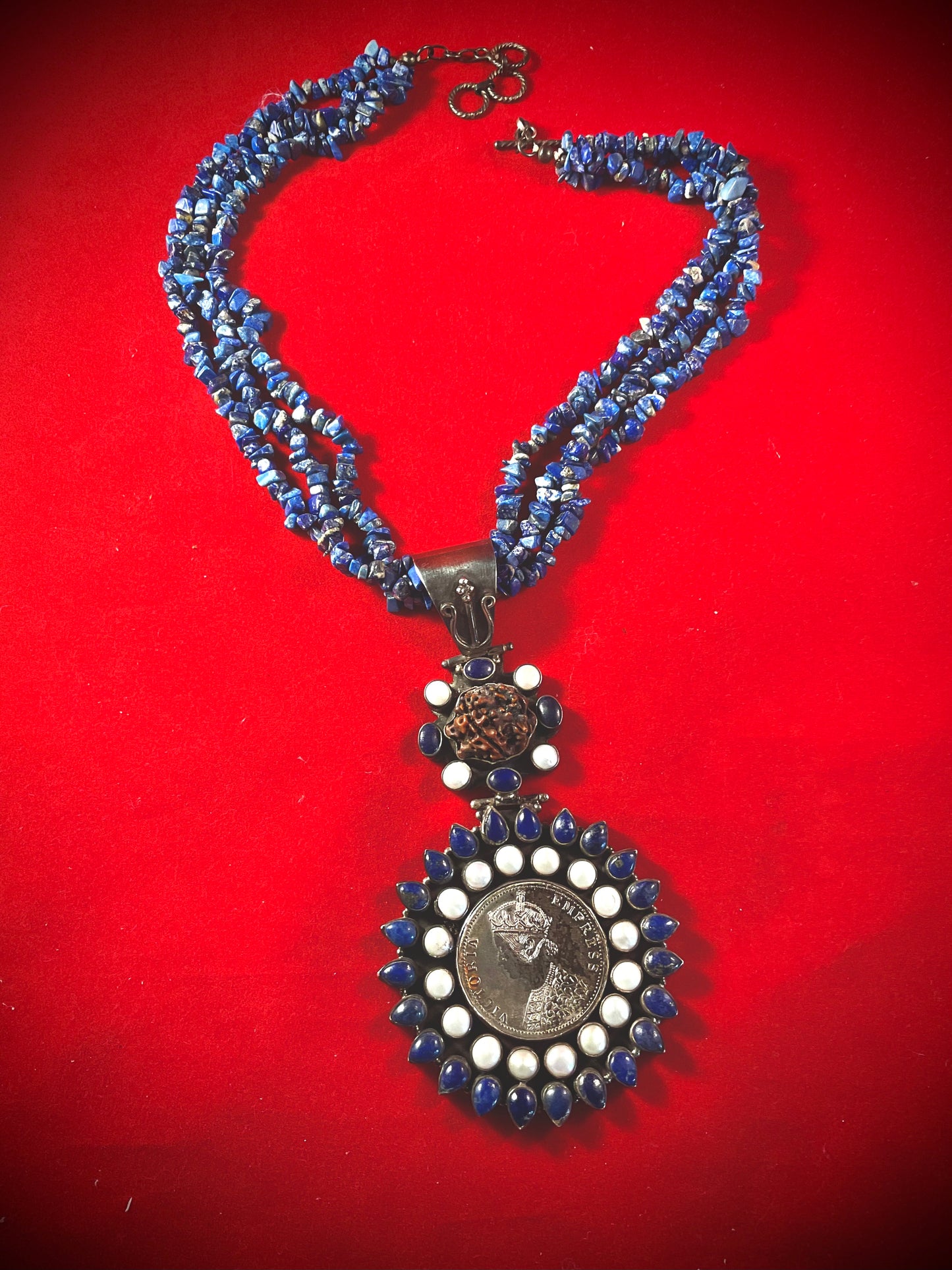 Victoria Empress Lapis & 1886 Rupee Statement Necklace