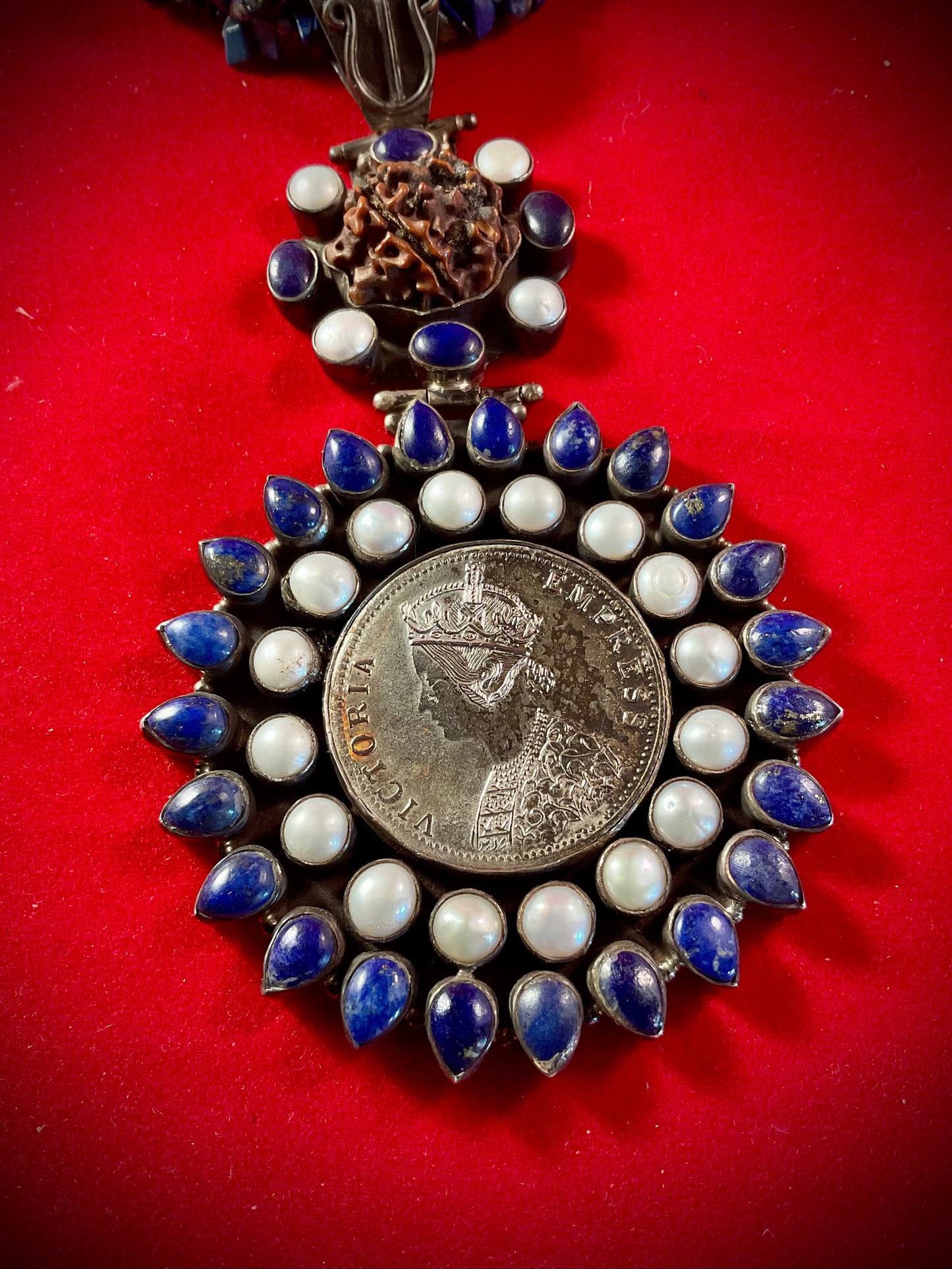 Victoria Empress Lapis & 1886 Rupee Statement Necklace