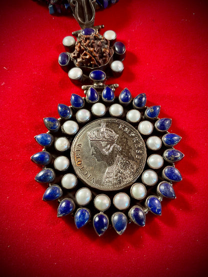 Victoria Empress Lapis & 1886 Rupee Statement Necklace