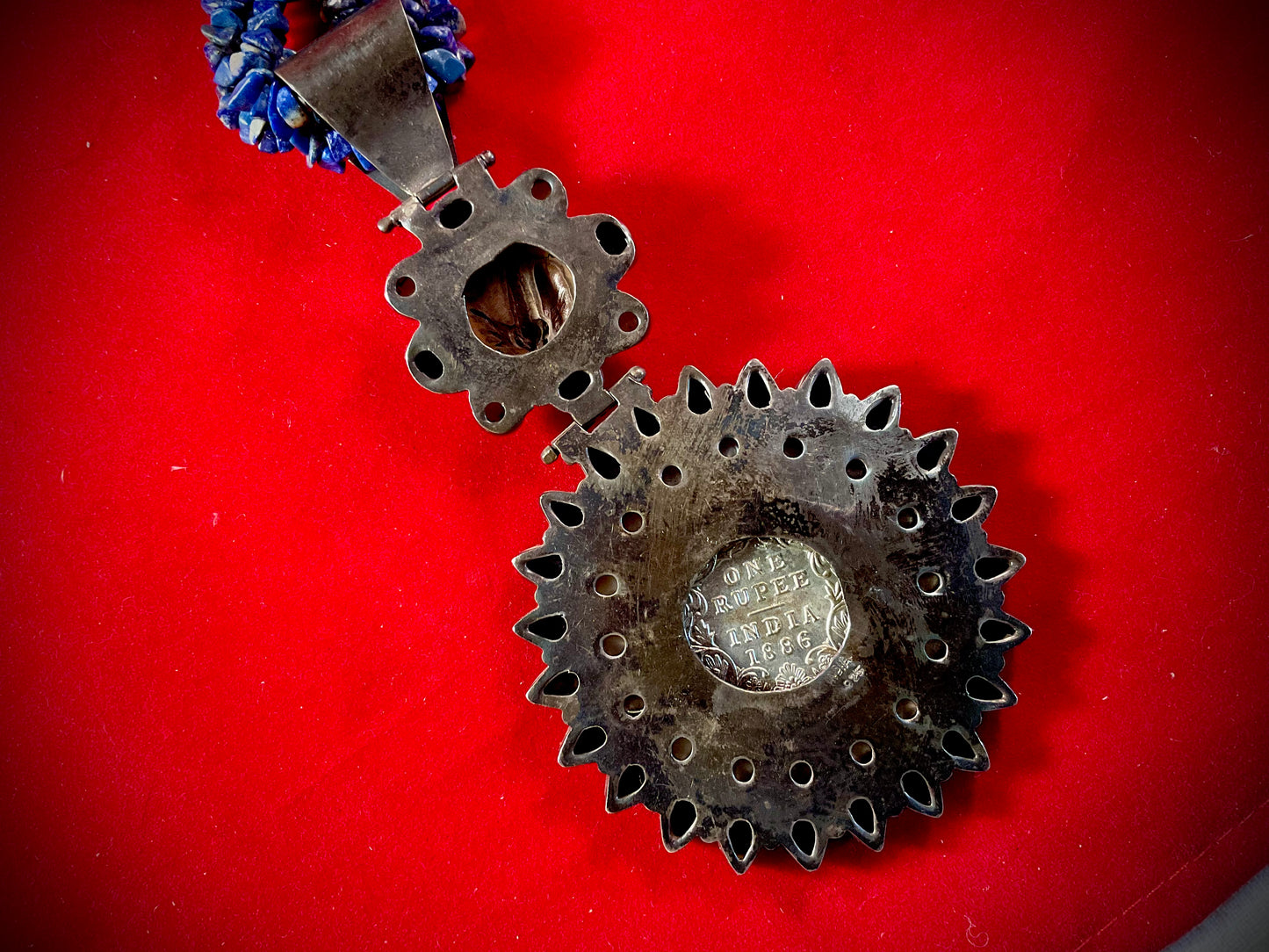 Victoria Empress Lapis & 1886 Rupee Statement Necklace