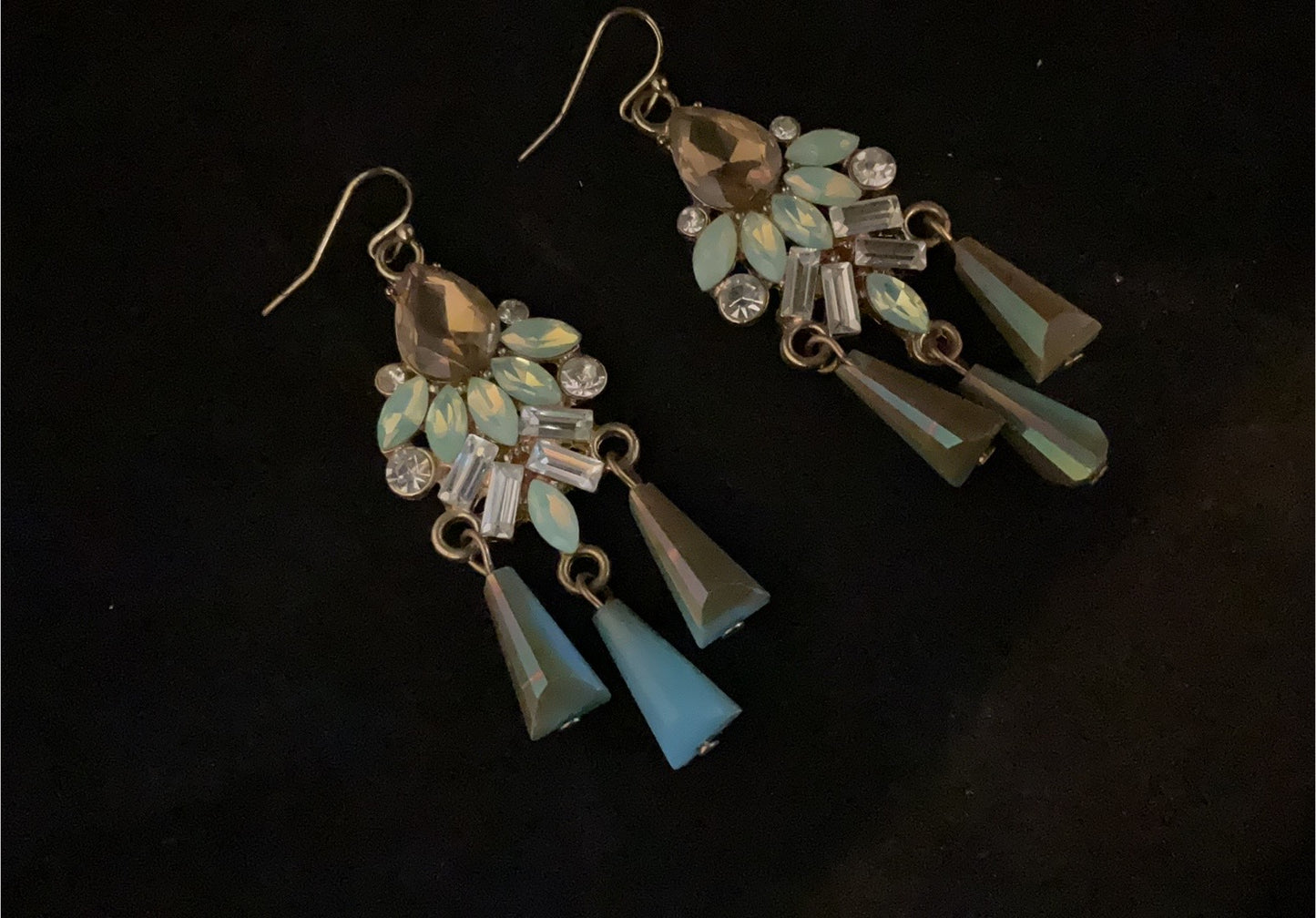Vintage Aqua Glow Crystal Drop Earrings