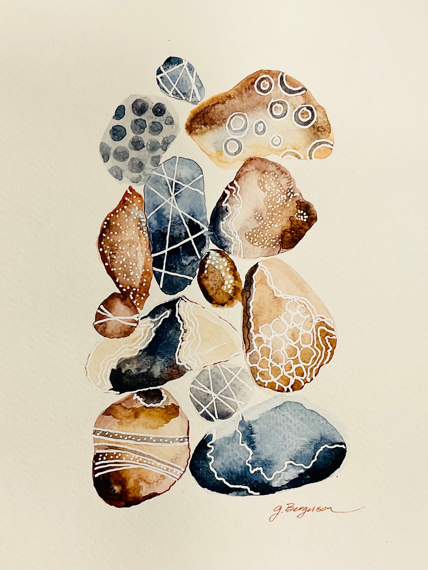 Balanced Stones Watercolor Print – Modern Stone Cairn Art
