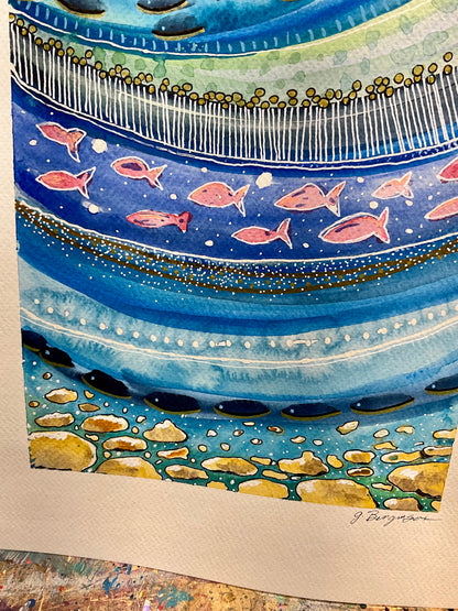 Currents Of Life - Watercolor & Ink Fish Painting