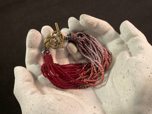 Ombré Beaded Tassel Bracelet – Red to Blush Seed Bead Statement Bracelet