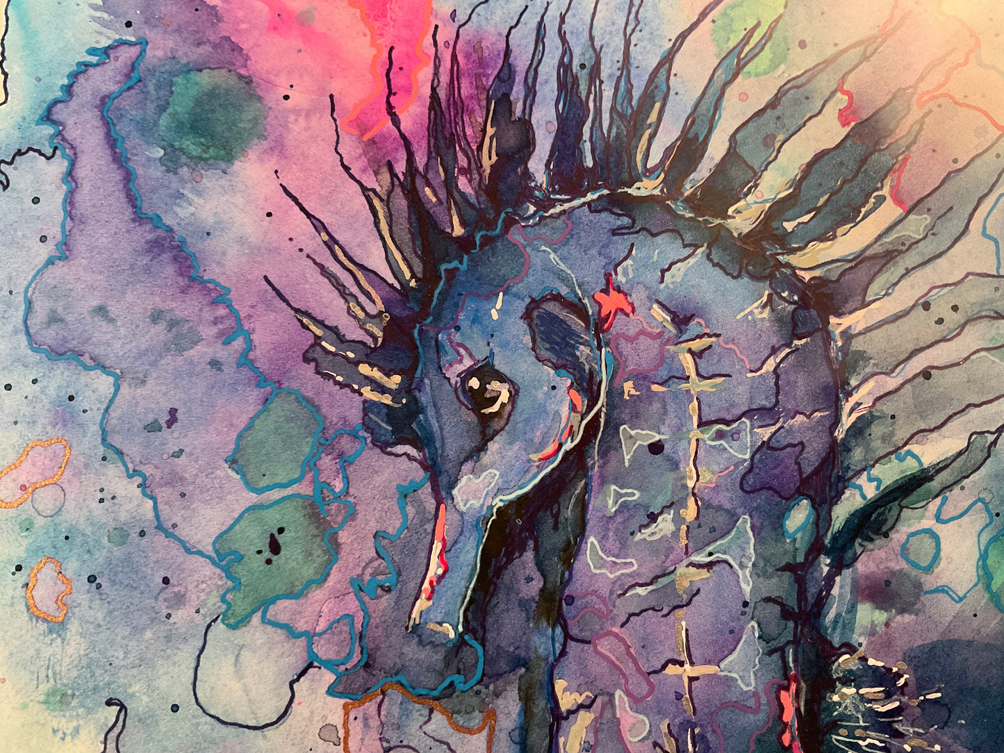 Rebel of the Reef – Seahorse Watercolor & Pen and Ink Painting (9 x 11 Original)