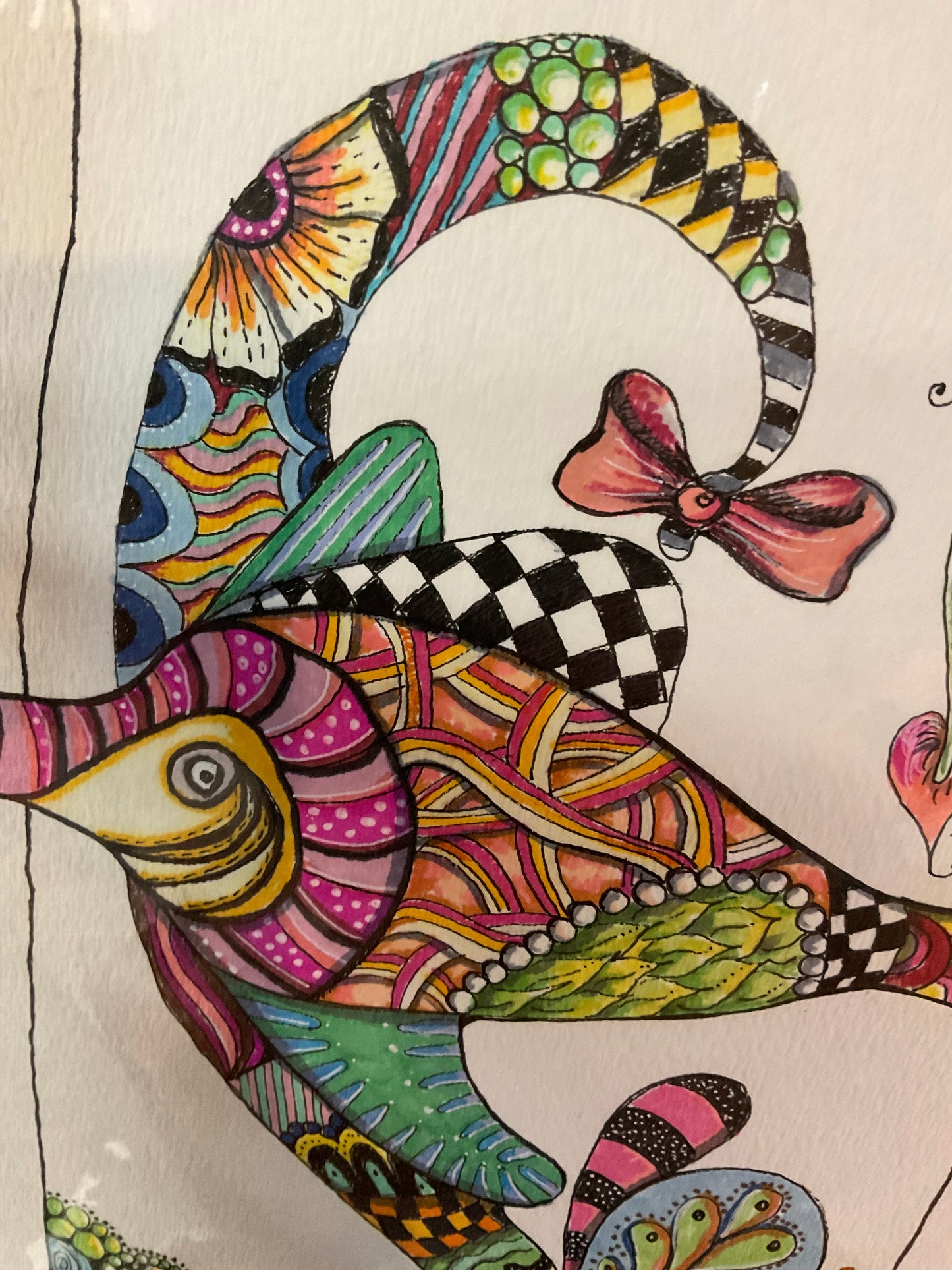 Sir Swizzlefin – Zentangle Fish Original Pen & Ink and Acrylic Painting