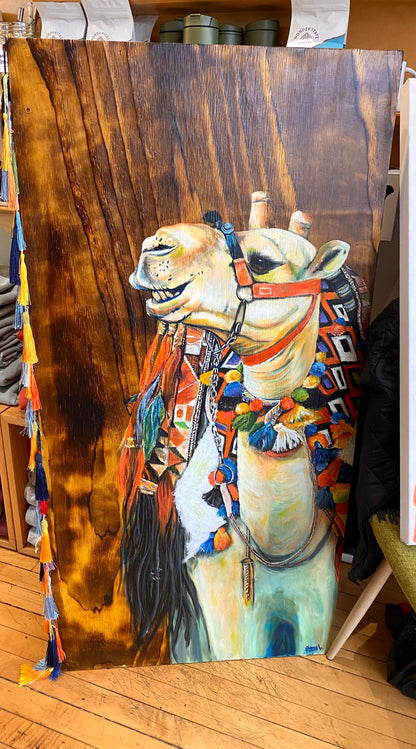 Painting - Your Ride Is Here - camel on plywood - Local pick up only