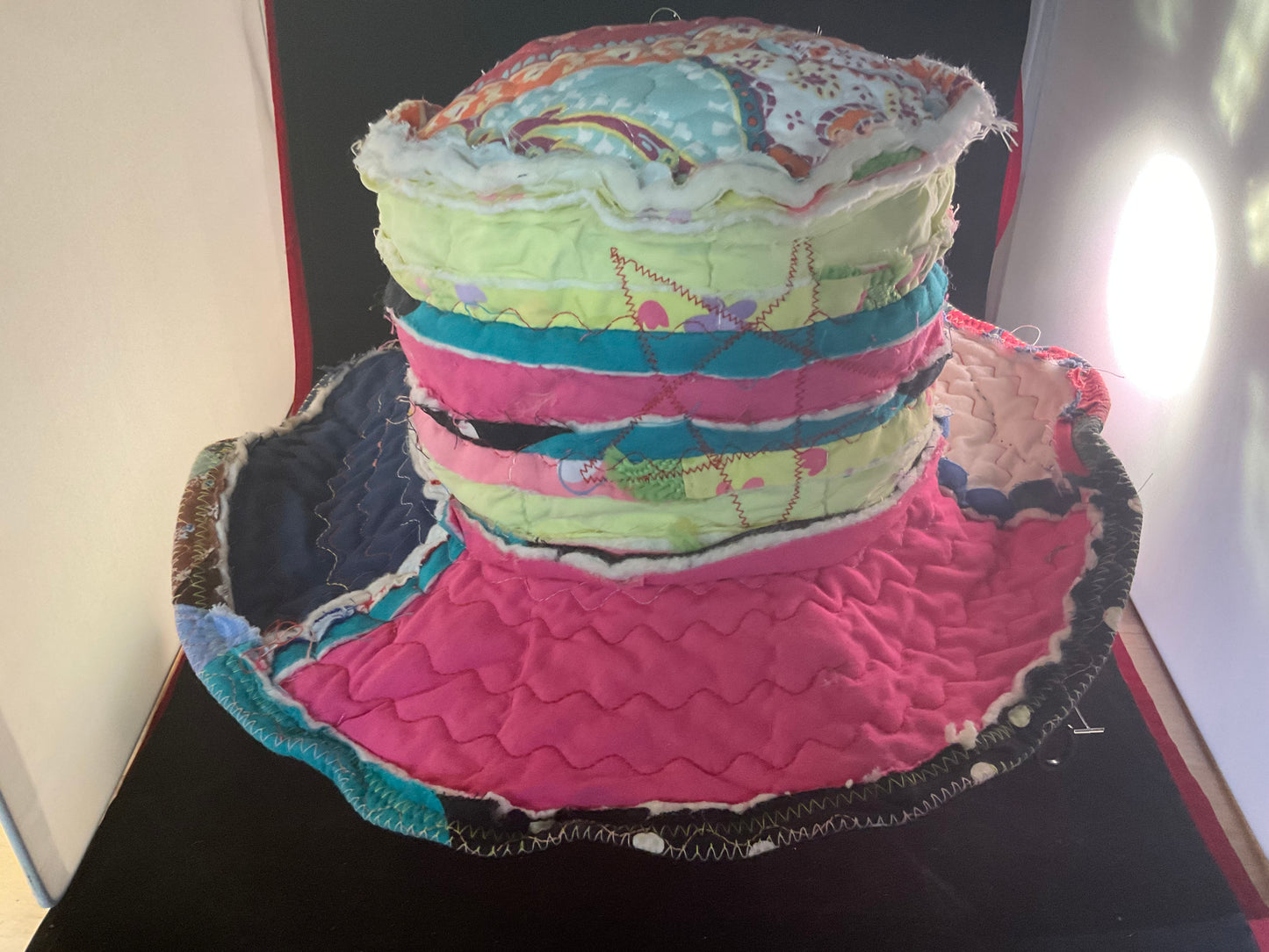 Dorothy Jean Reversible Patchwork Boho Hat – Pink Star, Wired Brim, Size Large (23”)
