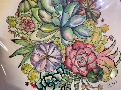 Desert Bloom Gathering – Pen & Ink and Watercolor Succulent Garden