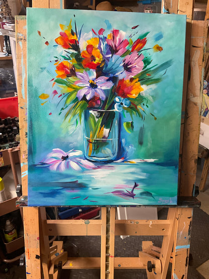 Too Wild for the Vase – Vibrant Floral Still Life Acrylic Painting- Local Pickup Only within 50 miles of Janesville MN
