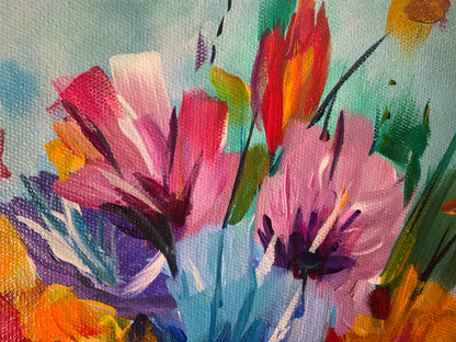Too Wild for the Vase – Vibrant Floral Still Life Acrylic Painting- Local Pickup Only within 50 miles of Janesville MN