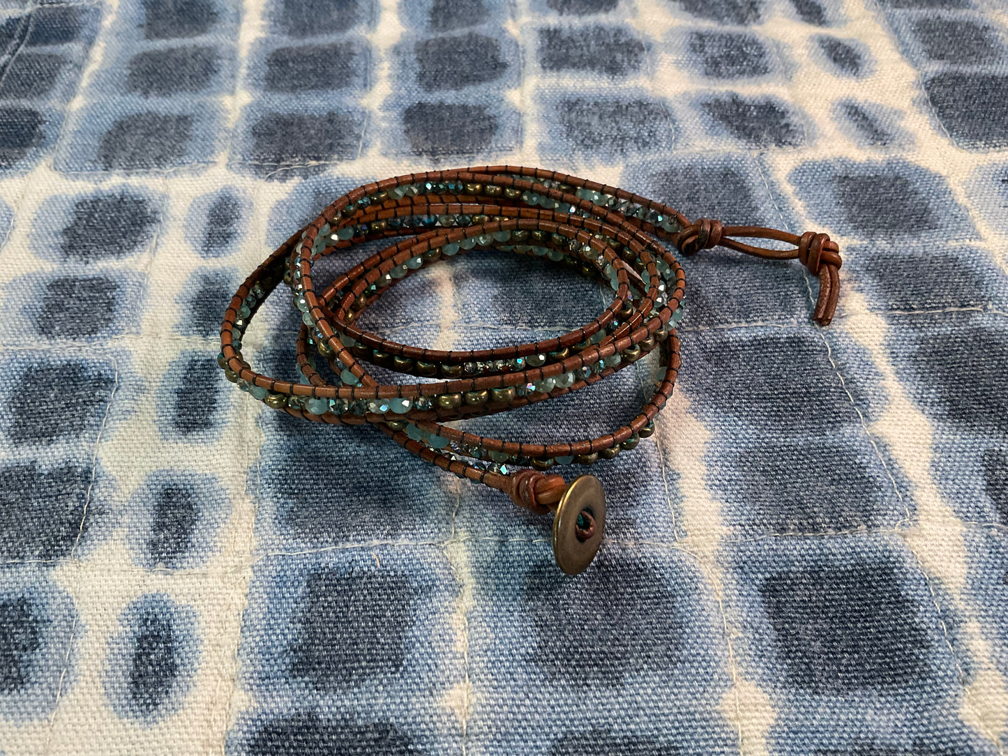 Five Wrap Boho Beaded Bracelet – Czechoslovakian Crystal Leather Wrap Bracelet – Fits 7.5–8” Wrist