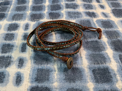 Five Wrap Boho Beaded Bracelet – Czechoslovakian Crystal Leather Wrap Bracelet – Fits 7.5–8” Wrist