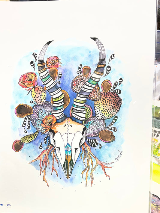 Pretty Little Bones - Watercolor Pen and Ink