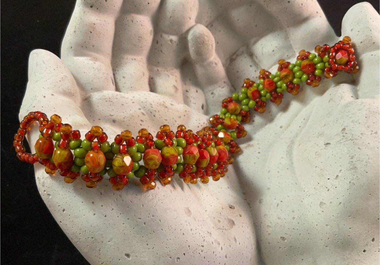 Autumn Garden Beaded Bracelet – Red, Orange & Green Seed Bead Bracelet