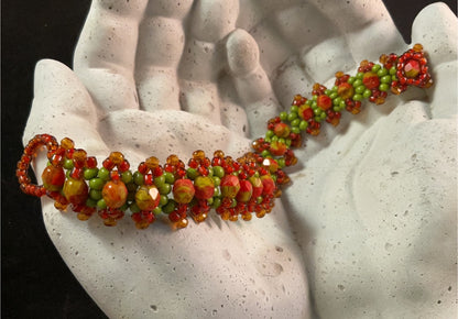 Autumn Garden Beaded Bracelet – Red, Orange & Green Seed Bead Bracelet