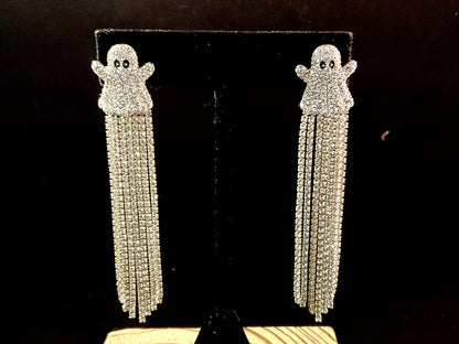 “Glam Ghost Fringe Earrings” Vintage Rhinestone Statement Drops