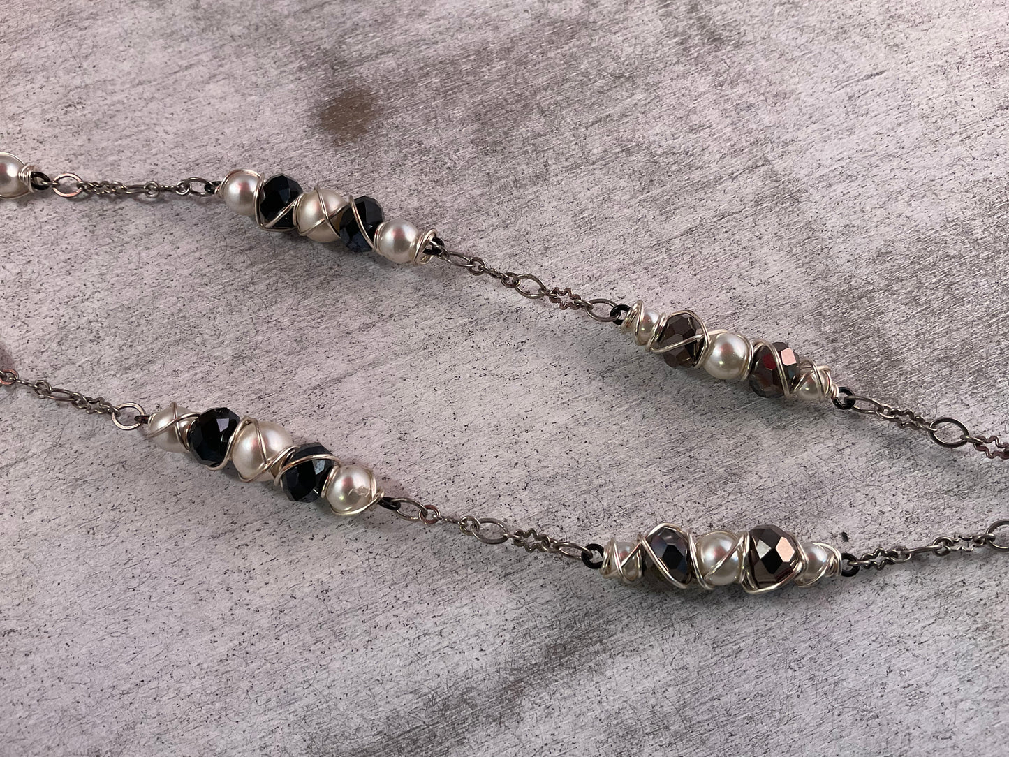 Ember & Pearl Wire-Wrapped Necklace – Orange Stone Pendant with Crystal, Pearl & Statement Drop