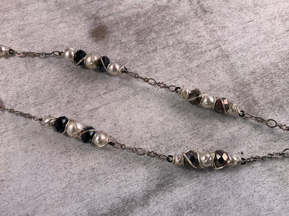 Ember & Pearl Wire-Wrapped Necklace – Orange Stone Pendant with Crystal, Pearl & Statement Drop