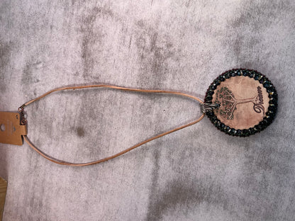 Dreamkeeper Tree Pendant Necklace – Hand-Beaded Clay Medallion on Tan Leather