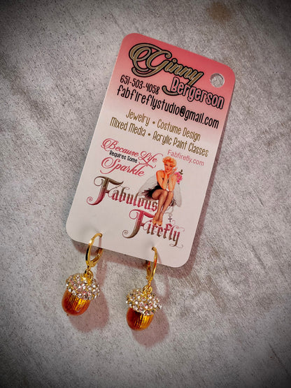 Squirrel Approved Sparkle – Golden Acorn Crystal Drop Earrings”