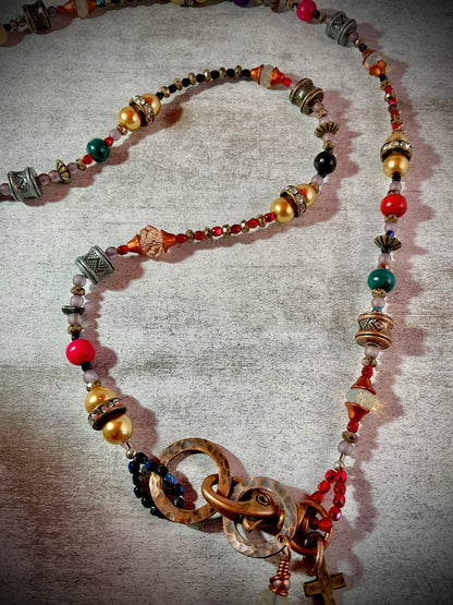 Rust & Reverence — Mixed Metal Charm Necklace