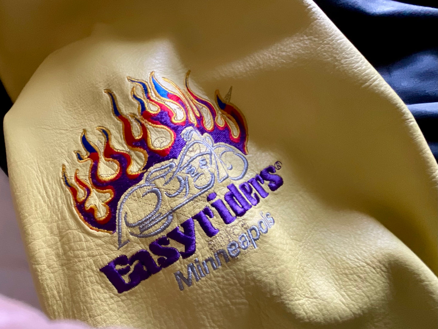 Easyriders Leather Jacket – Black & Yellow Vintage Motorcycle Style (Route 66 Lining)