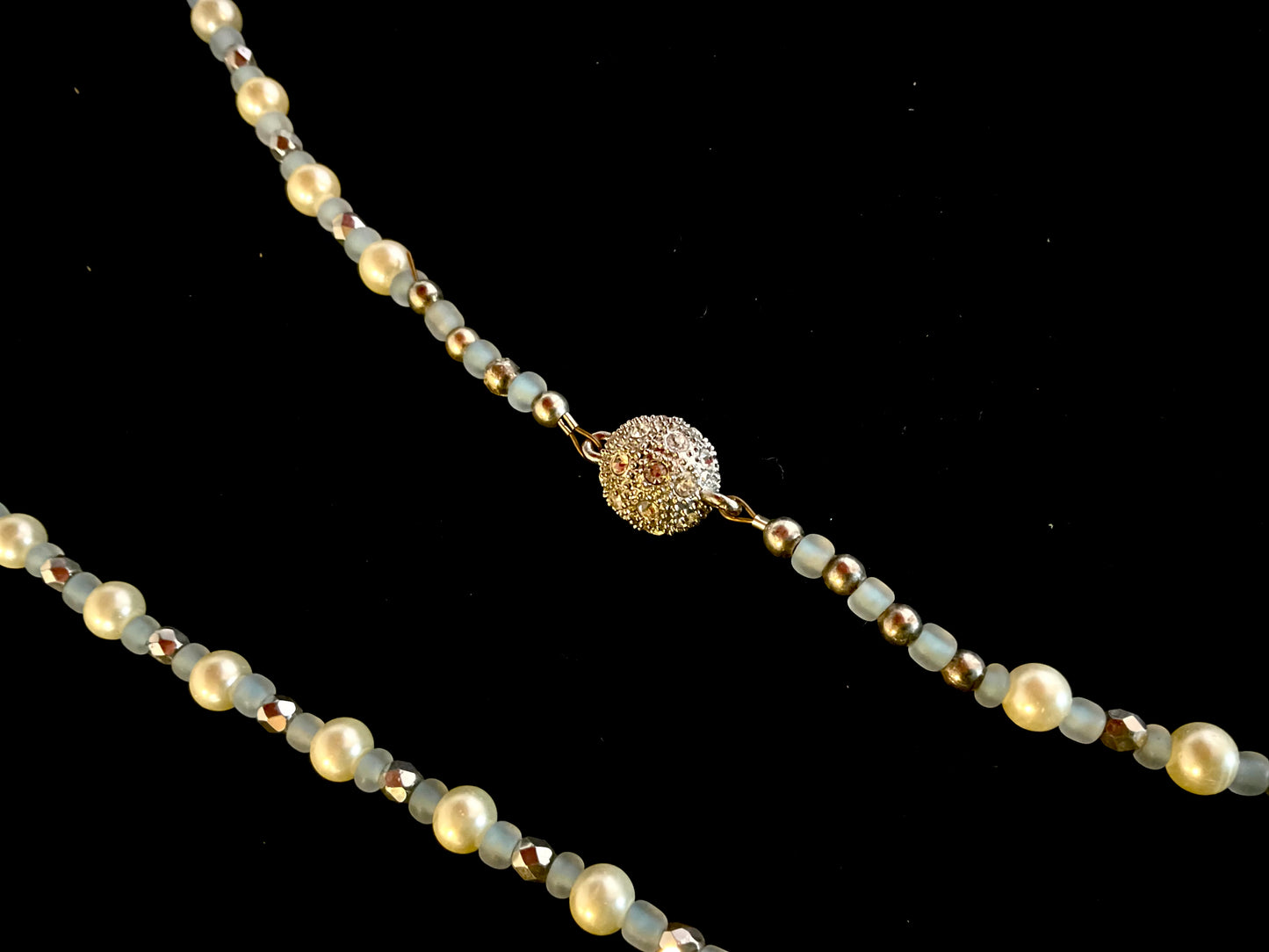 Pearl & Ice Crystal Layering Necklace – Pave Magnetic Clasp, 26”