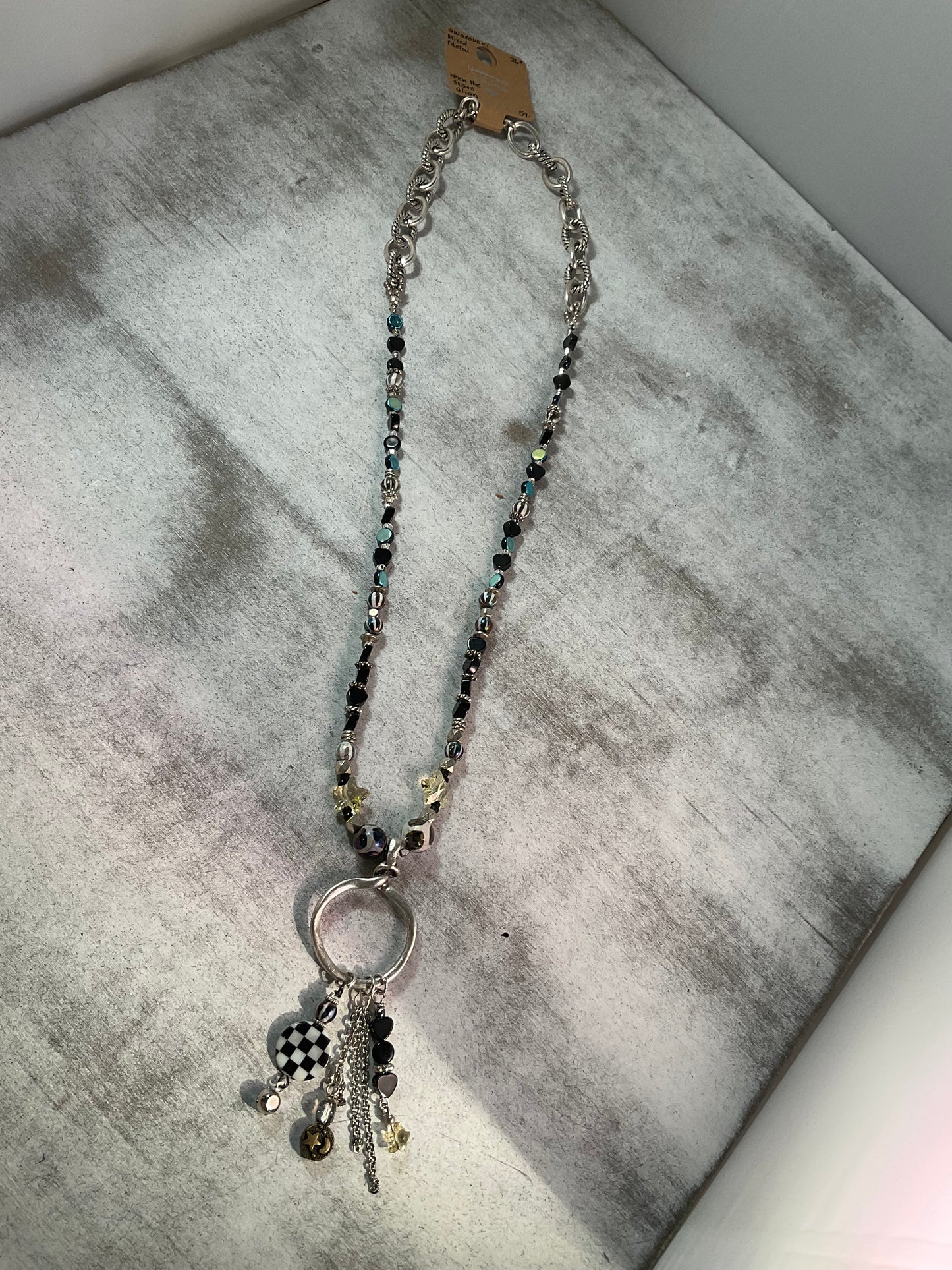 Checkered Rebel — Mixed Charm Statement Necklace (26”)