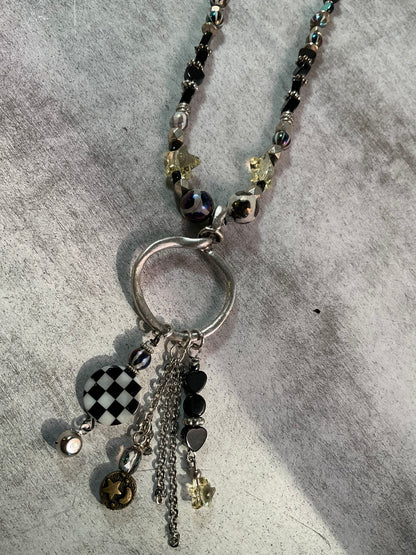 Checkered Rebel — Mixed Charm Statement Necklace (26”)