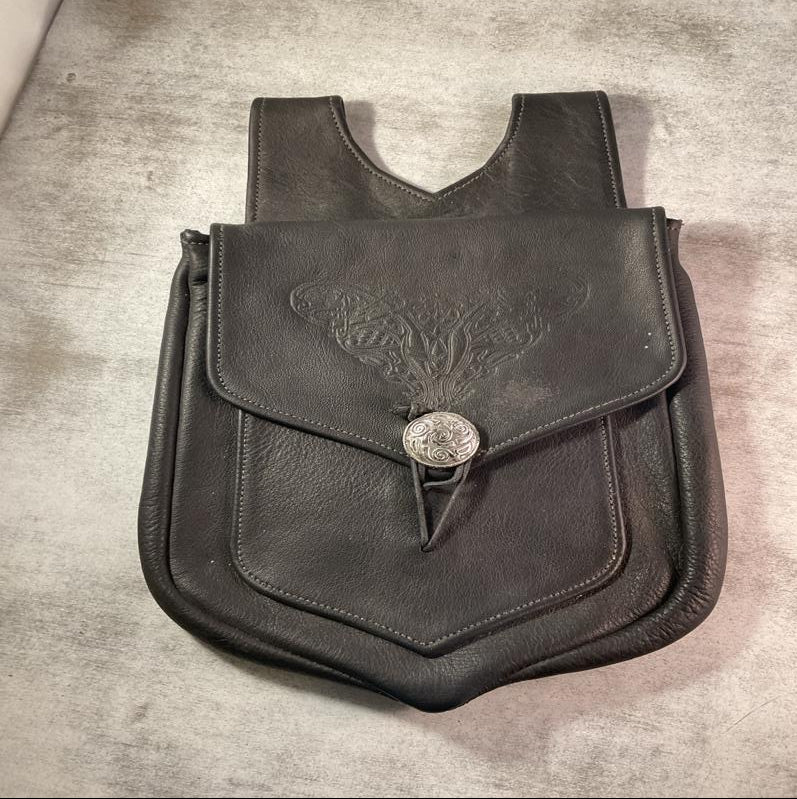 Vintage Leather Belt Bag – Slide-On Waist Pouch with Dual Pockets