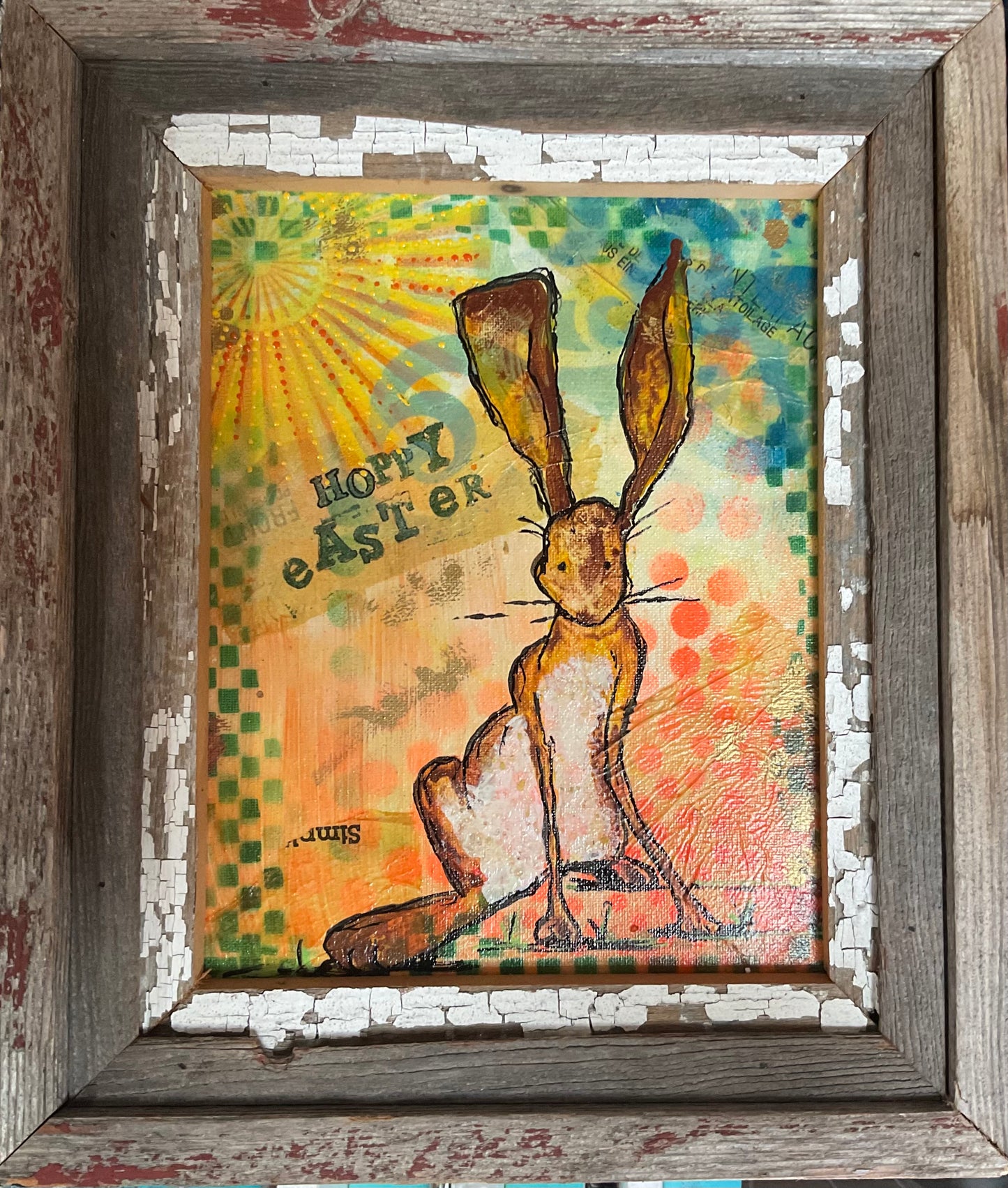 Hoppy Easter Bunny – Acrylic Mixed Media Framed Art