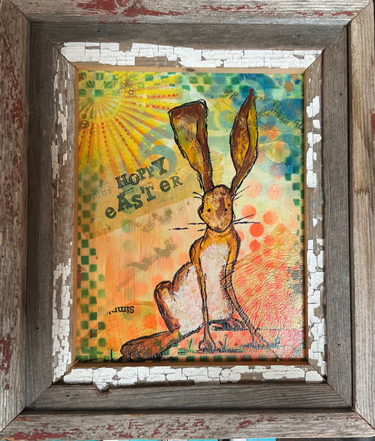 Hoppy Easter Bunny – Acrylic Mixed Media Framed Art