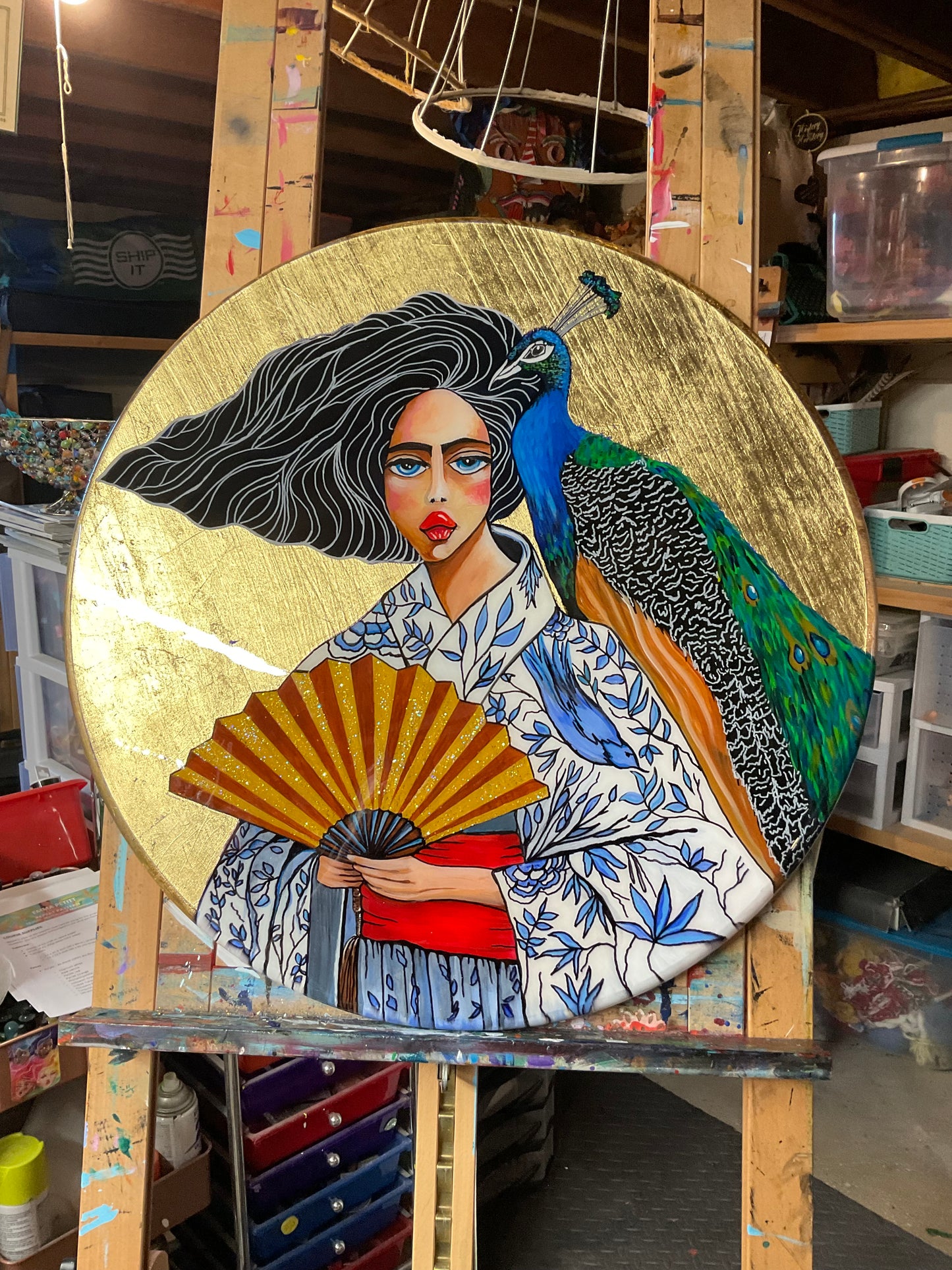 The Weight of Beauty – Acrylic Painting with Resin Finish on 24” Round Wood Panel