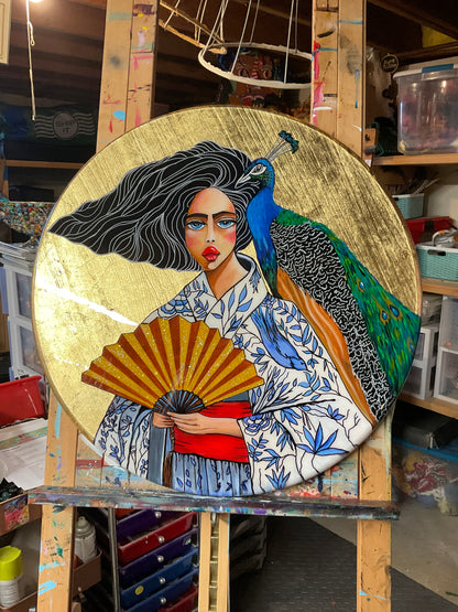 The Weight of Beauty – Acrylic Painting with Resin Finish on 24” Round Wood Panel