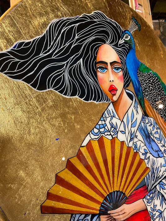 The Weight of Beauty – Acrylic Painting with Resin Finish on 24” Round Wood Panel