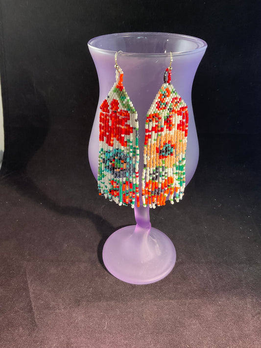 Boho Wildflower Beaded Fringe Earrings