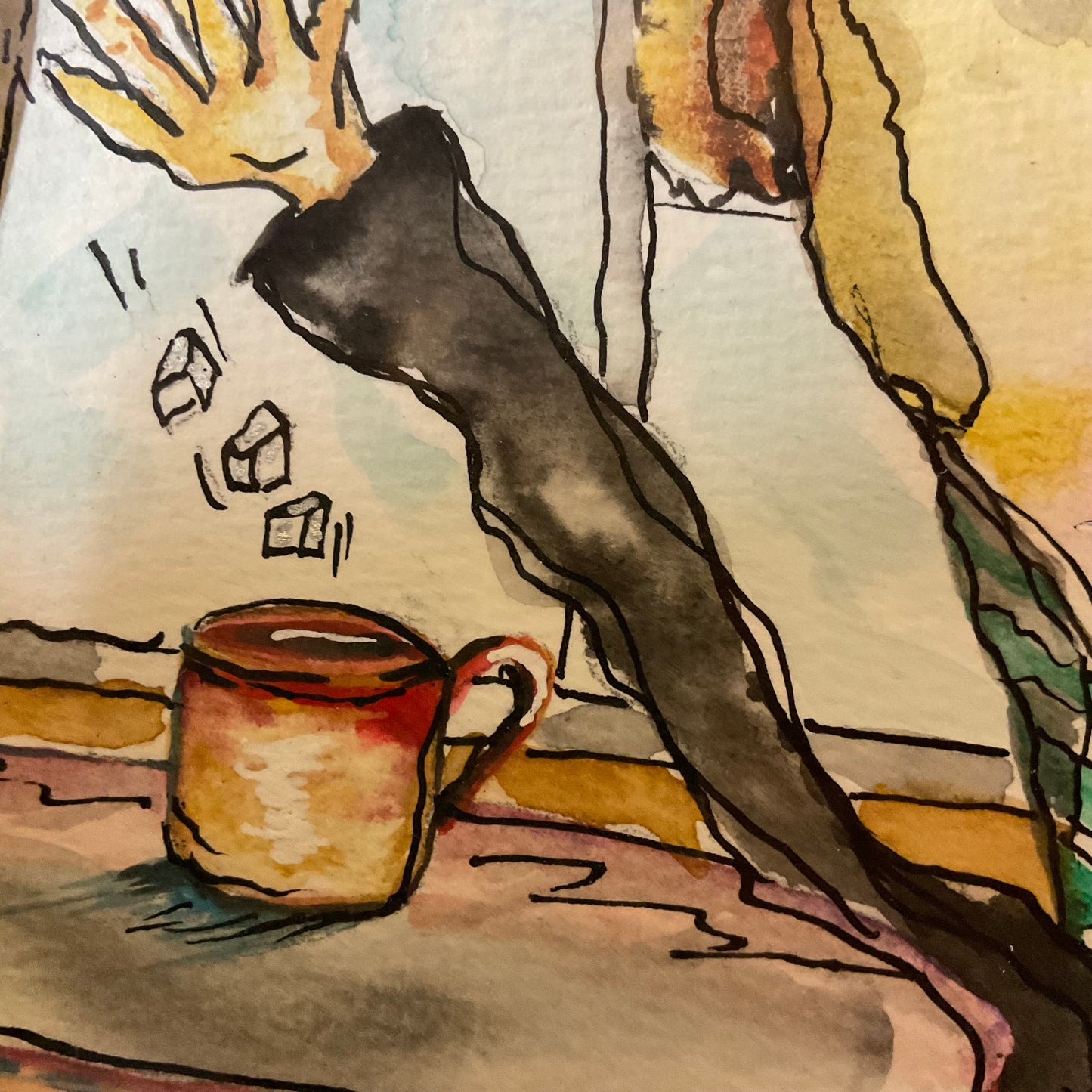 The Bean Box Café – Mixed Media Acrylic, Watercolor & Ink Painting