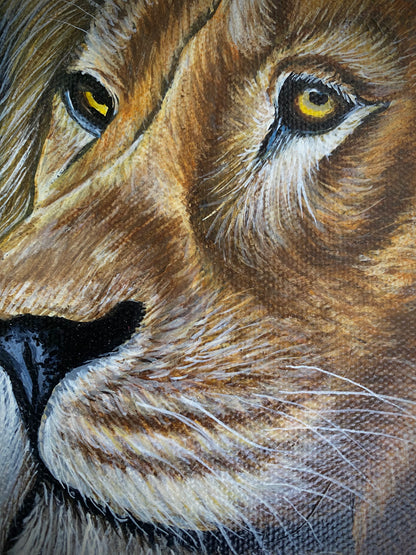The King – Lion Portrait Acrylic Painting (16x16 Gallery Wrapped Canvas)
