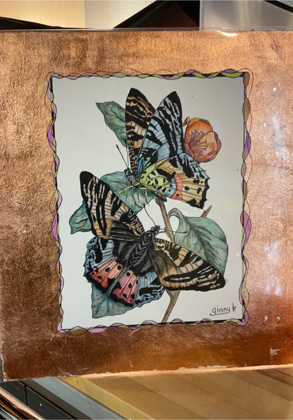 Where the Butterflies Gather – Butterfly Pen & Ink Watercolor with Copper Foil on 300 lb Arches Paper 12.5 x 14