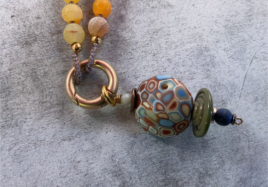 Ombré Jasper Beaded Necklace with Removable Polymer Clay Pendant – Convertible Statement Piece