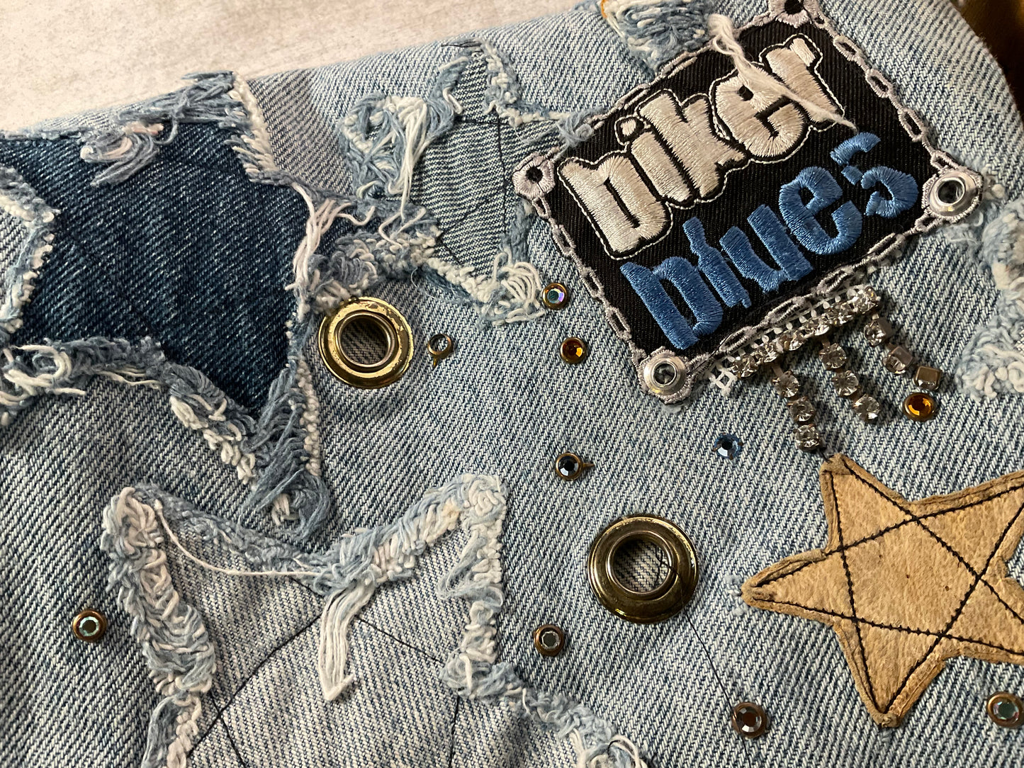 Biker Blues Spirit Lives On Jeans Size 36x31 | Handmade Moto Finds Custom Denim