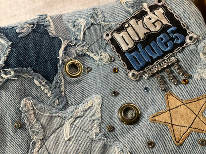 Biker Blues Spirit Lives On Jeans Size 36x31 | Handmade Moto Finds Custom Denim