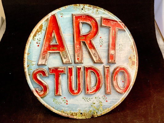 Vintage Style Art Studio Metal Sign – 7.5” Round Wall Decor