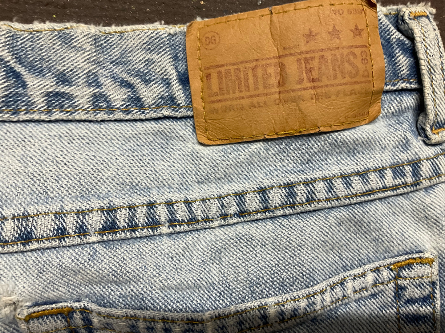 Women’s Distressed Fringe Jeans Size 14 Regular – Denim & Leather Stars, Grommets, Skull Beads, Custom Biker Jeans