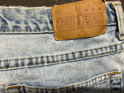 Women’s Distressed Fringe Jeans Size 14 Regular – Denim & Leather Stars, Grommets, Skull Beads, Custom Biker Jeans