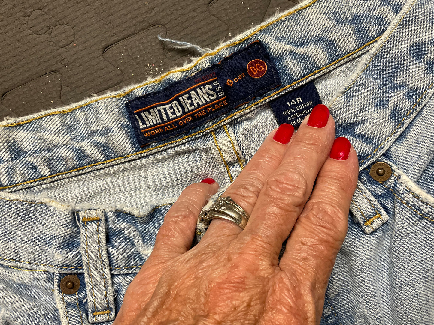Women’s Distressed Fringe Jeans Size 14 Regular – Denim & Leather Stars, Grommets, Skull Beads, Custom Biker Jeans
