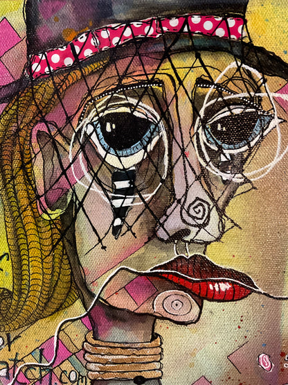 11x14 Mixed Media Canvas Painting | Match Dot com Dating Art | Original Folk Art Wall Decor